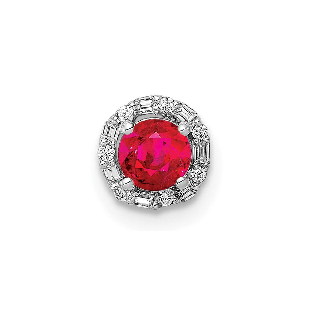 14k White Gold 1/20ct. Diamond and .25 Ruby Halo Chain Slide