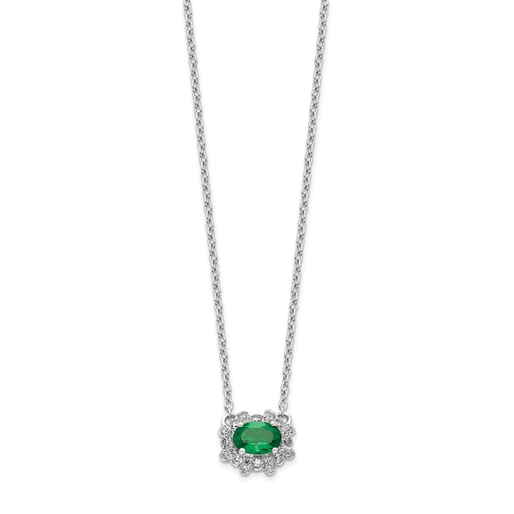 14k White Gold Diamond and Oval Emerald Necklace