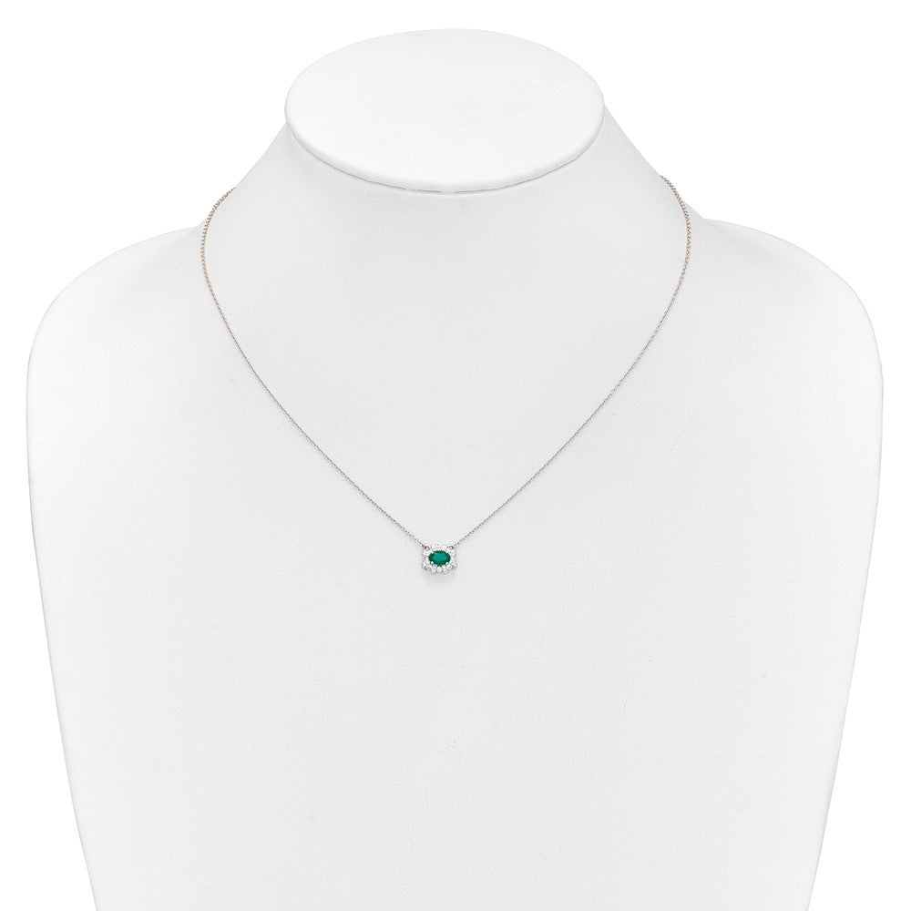 14k White Gold Diamond and Oval Emerald Necklace