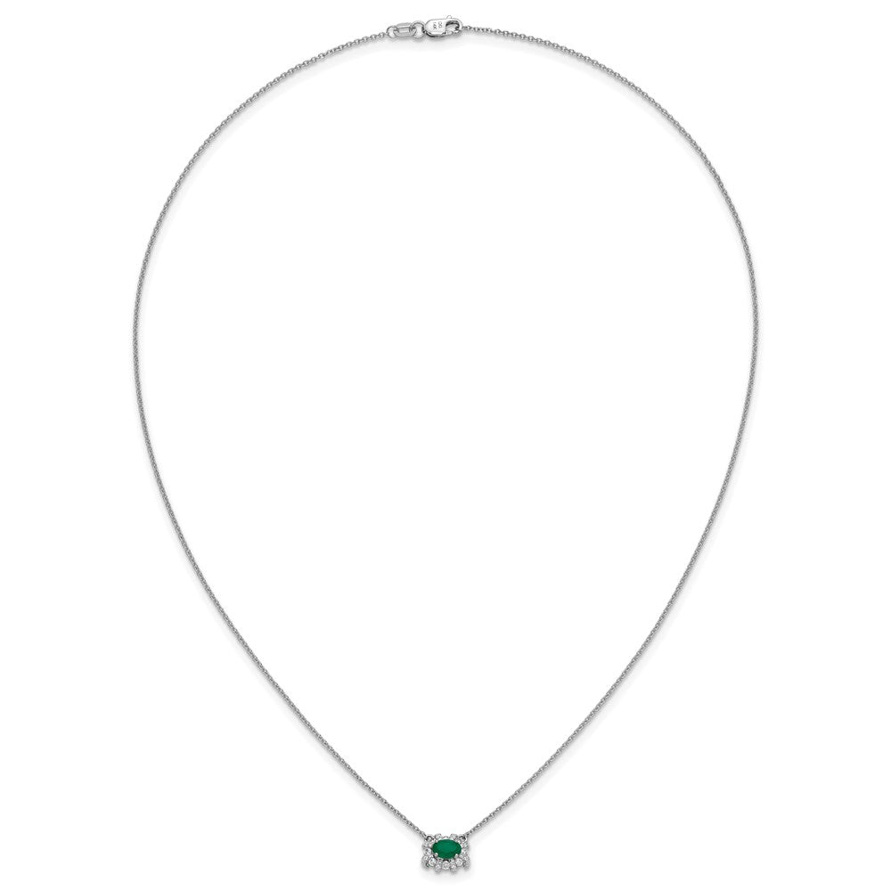 14k White Gold Diamond and Oval Emerald Necklace