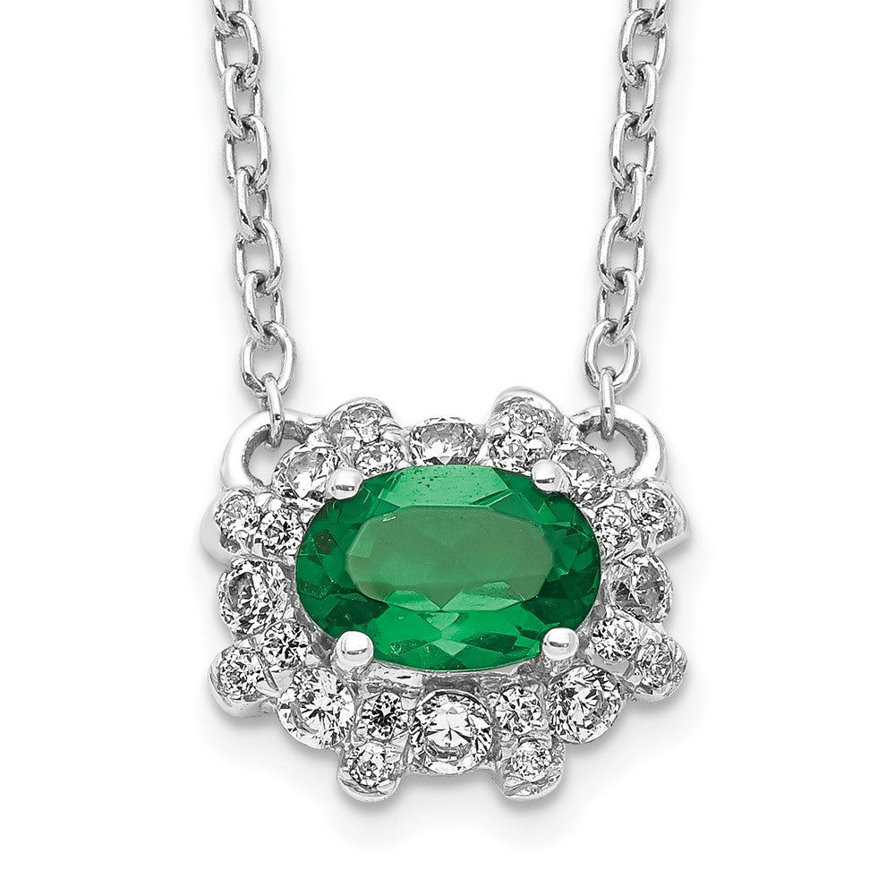14k White Gold Diamond and Oval Emerald Necklace