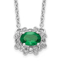 14k White Gold Diamond and Oval Emerald Necklace