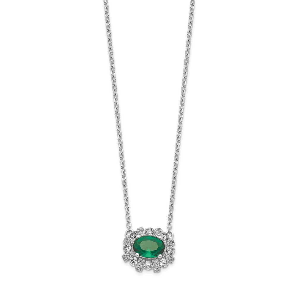 14k White Gold Diamond and Oval Emerald Necklace