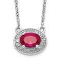 14k White Gold Diamond and Oval Ruby 18 inch Necklace