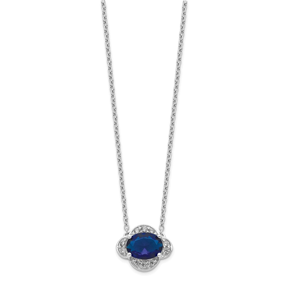 14k White Gold Diamond and Oval Sapphire Necklace
