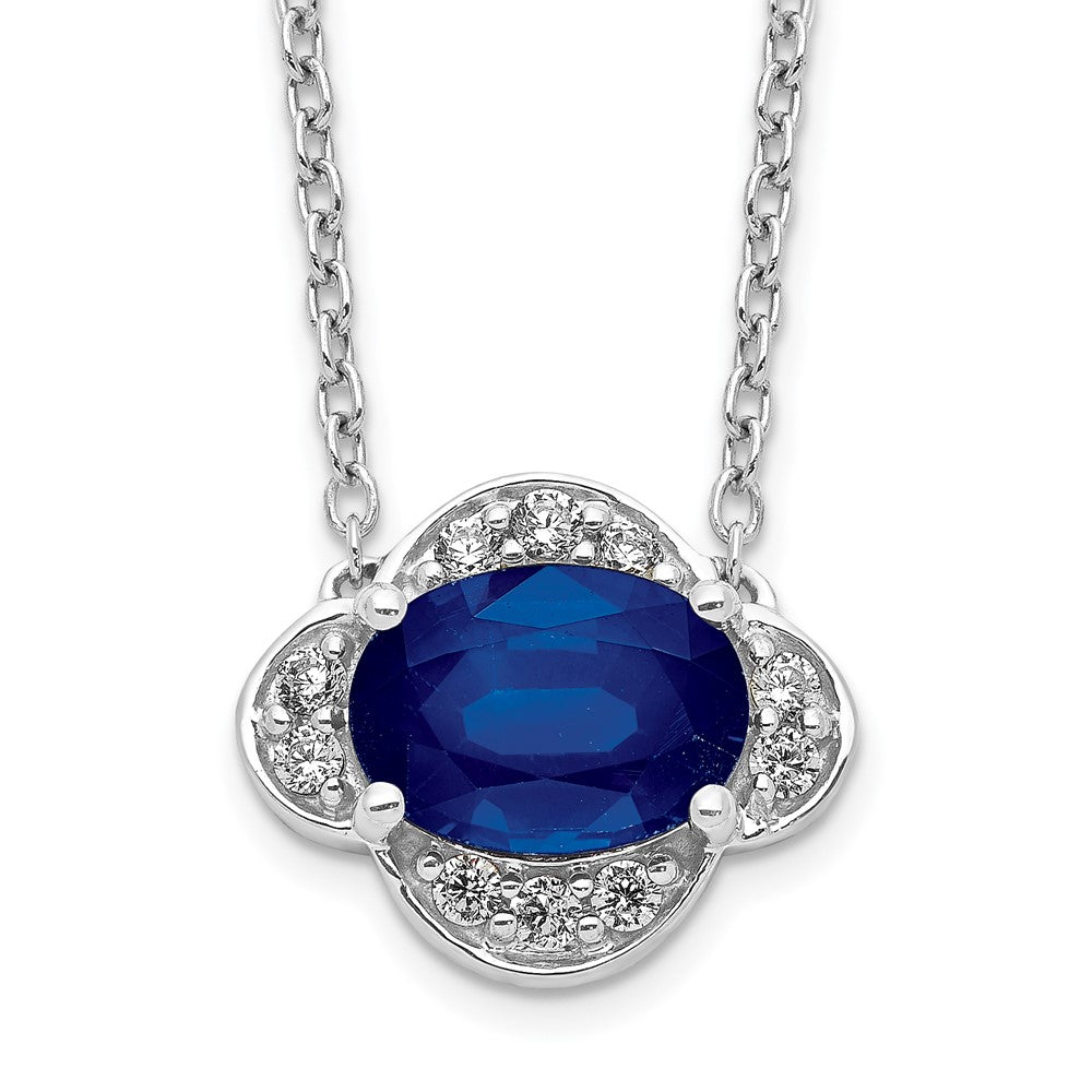 14k White Gold Diamond and Oval Sapphire Necklace