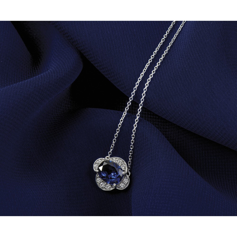 14k White Gold Diamond and Oval Sapphire Necklace