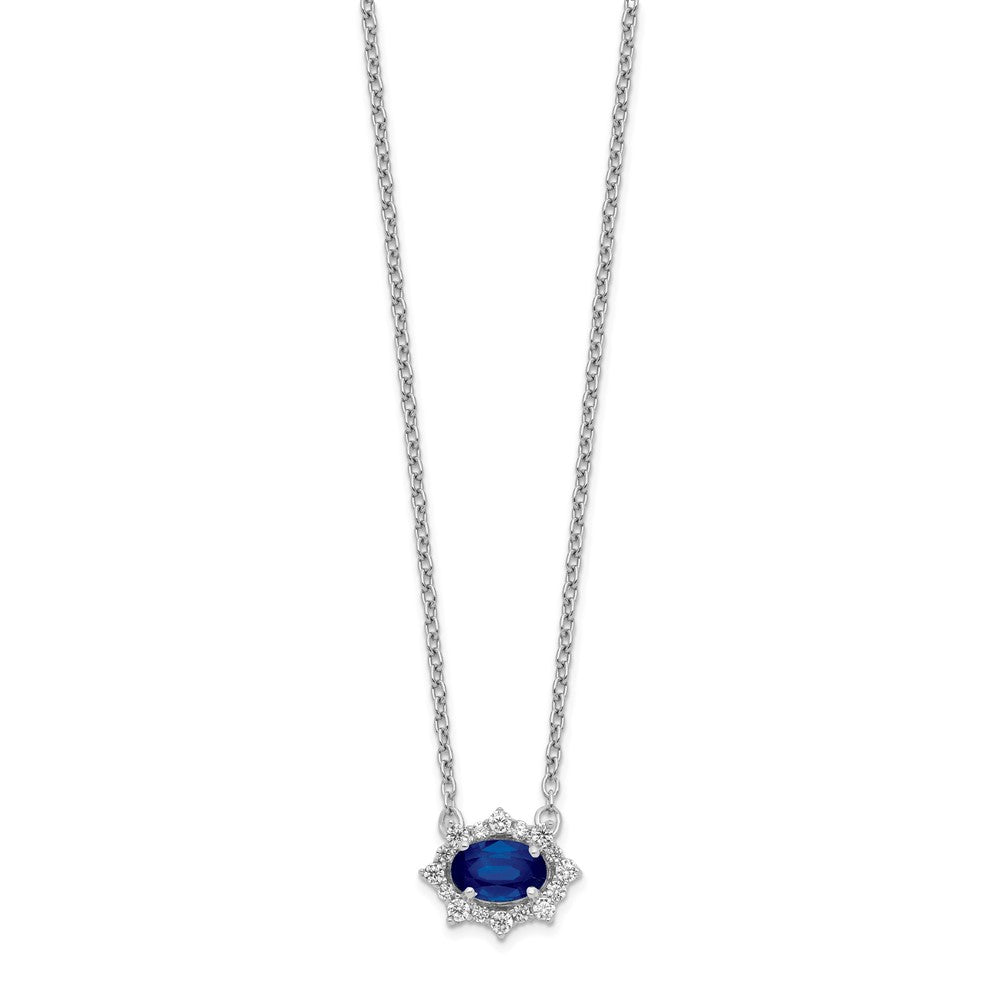 14k White Gold Diamond and Oval Sapphire Necklace