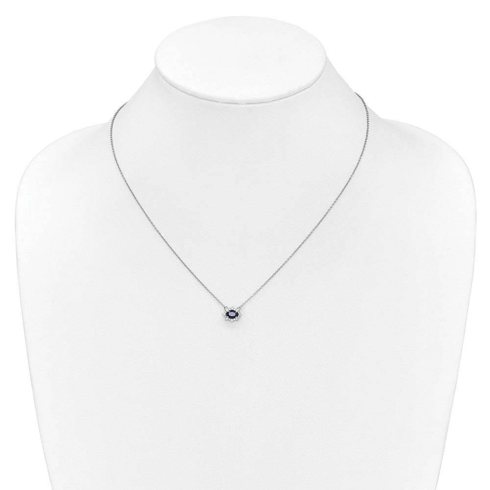 14k White Gold Diamond and Oval Sapphire Necklace