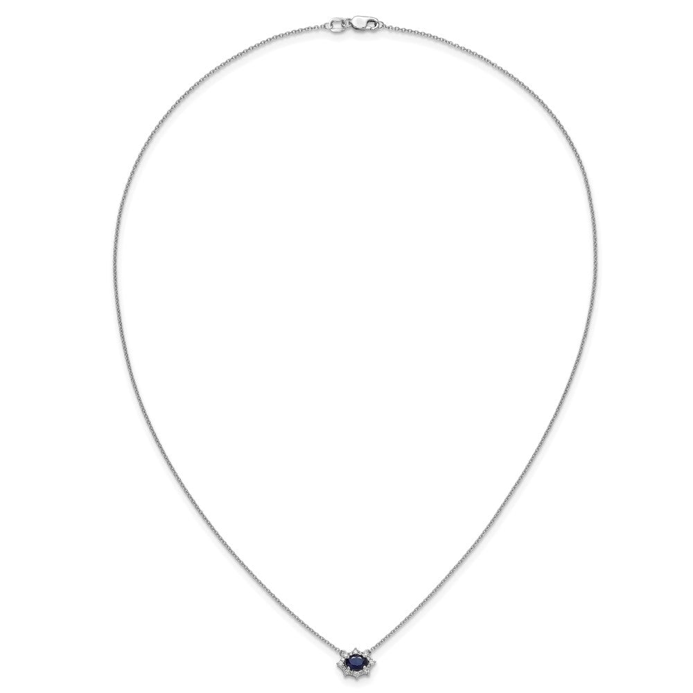 14k White Gold Diamond and Oval Sapphire Necklace