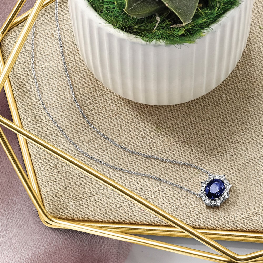 14k White Gold Diamond and Oval Sapphire Necklace