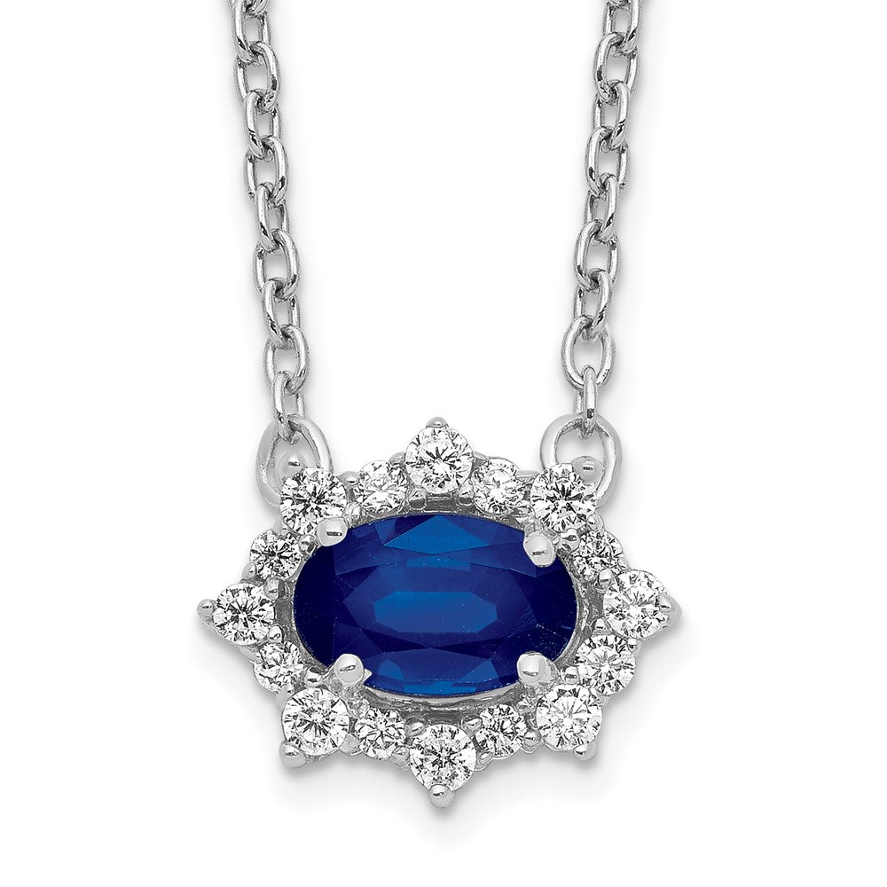 14k White Gold Diamond and Oval Sapphire Necklace