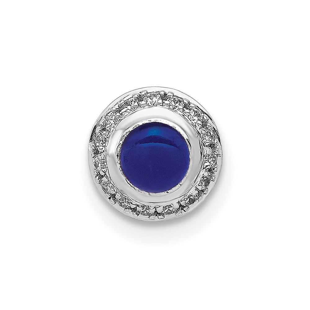 14k White Gold Diamond and Cabochon .47 Sapphire Chain Slide