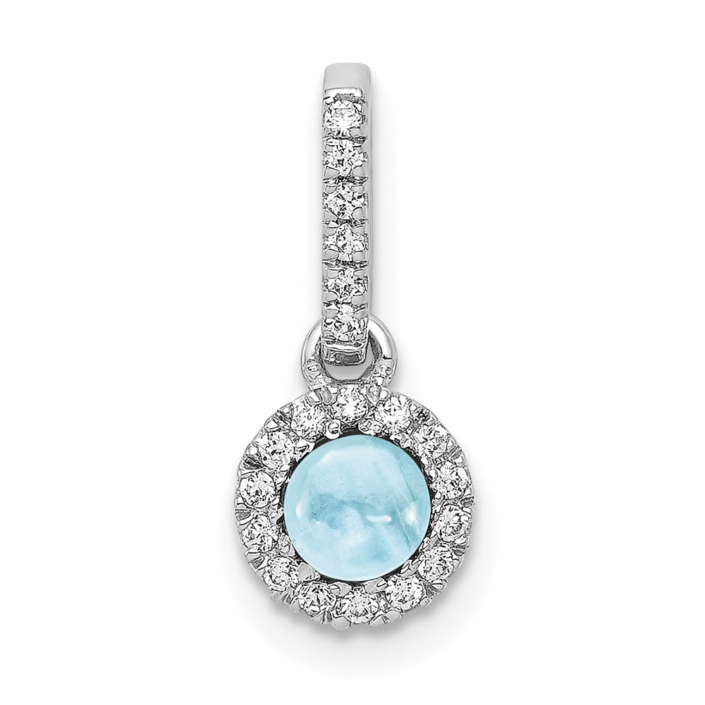 14k White Gold Diamond and Cabochon .47 Aquamarine Pendant