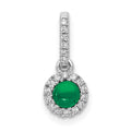 14k White Gold Halo Diamond and Cabochon .47 Emerald Pendant