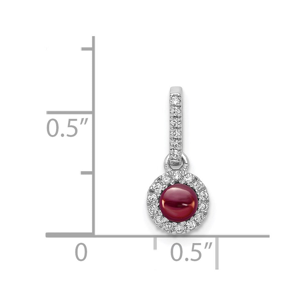 14k White Gold Diamond and Cabochon .47 Garnet Pendant