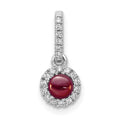 14k White Gold Diamond and Cabochon .47 Garnet Pendant