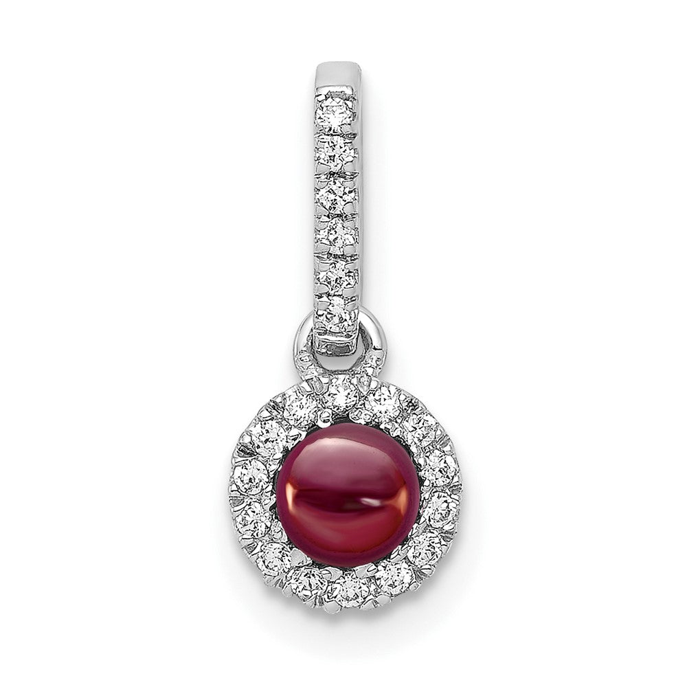 14k White Gold Diamond and Cabochon .47 Garnet Pendant