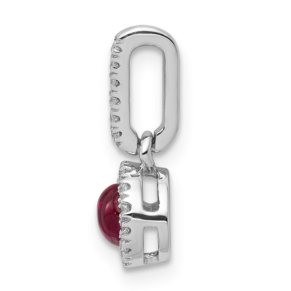 14k White Gold Diamond and Cabochon Ruby Halo Pendant