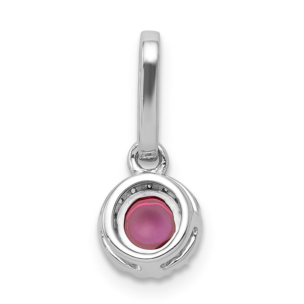 14k White Gold Diamond and Cabochon Ruby Halo Pendant