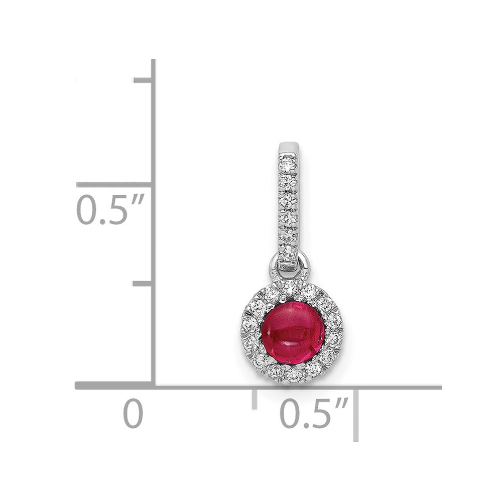 14k White Gold Diamond and Cabochon Ruby Halo Pendant