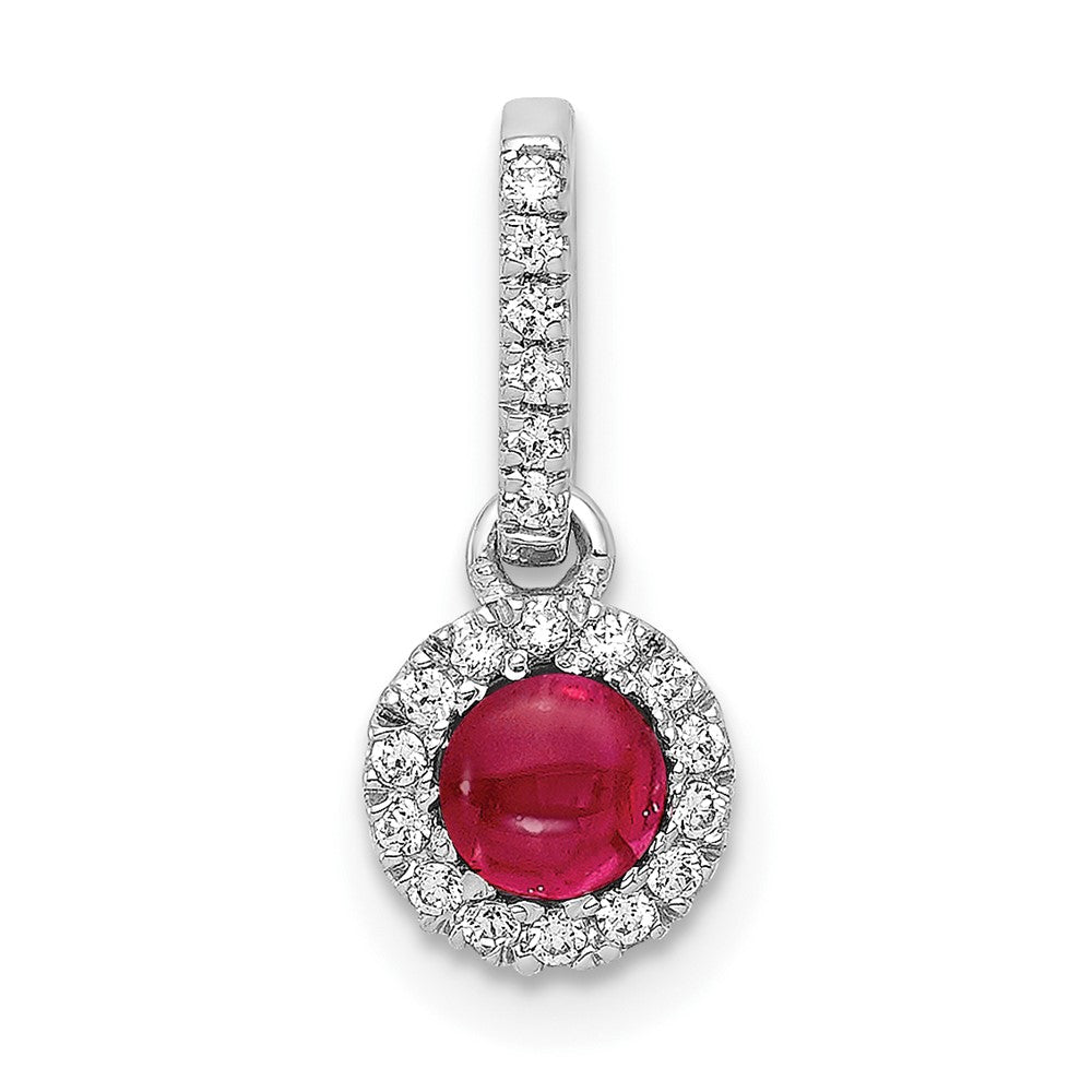 14k White Gold Diamond and Cabochon Ruby Halo Pendant