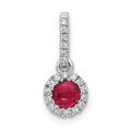 14k White Gold Diamond and Cabochon Ruby Halo Pendant
