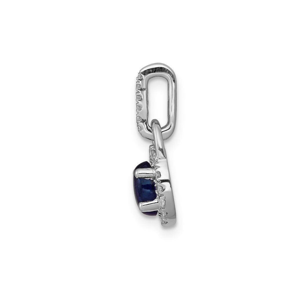 14k White Gold Halo Diamond and Cabochon Sapphire Pendant