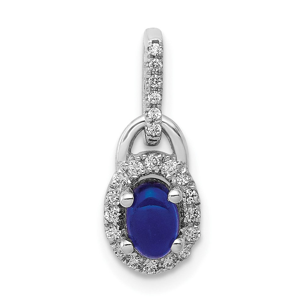 14k White Gold Halo Diamond and Cabochon Sapphire Pendant