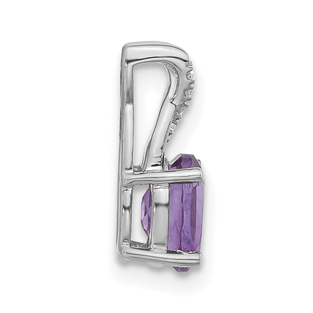 14k White Gold Oval Amethyst and Diamond Pendant