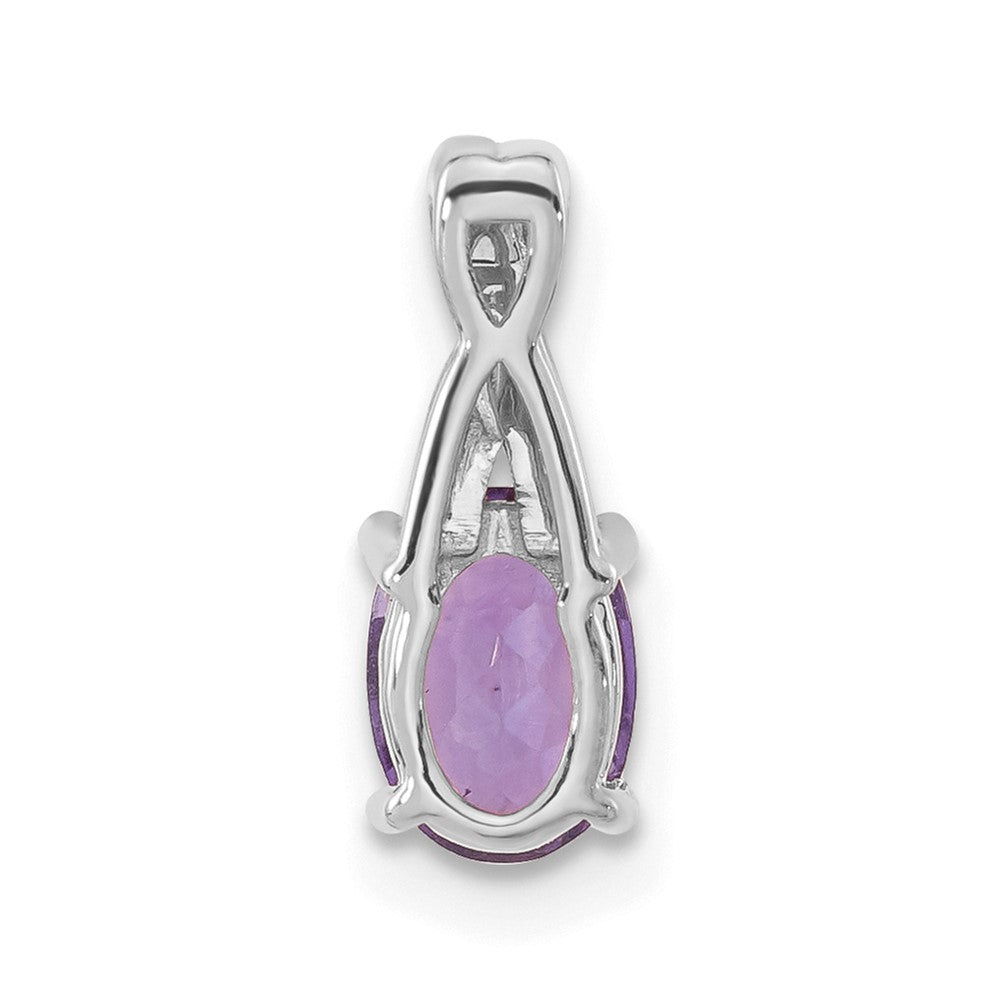 14k White Gold Oval Amethyst and Diamond Pendant