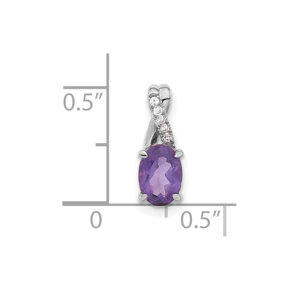 14k White Gold Oval Amethyst and Diamond Pendant