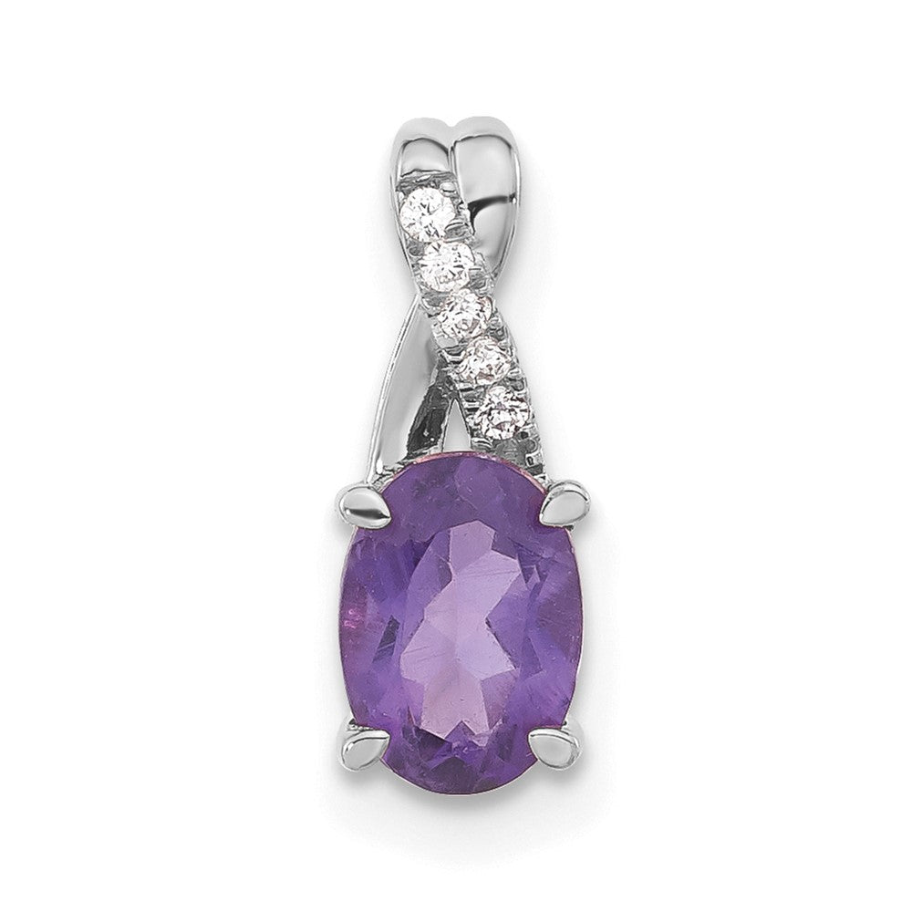 14k White Gold Oval Amethyst and Diamond Pendant