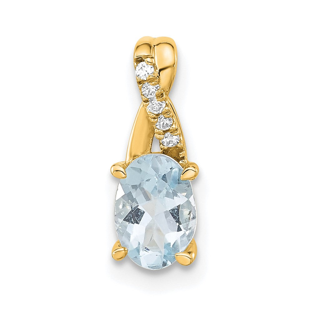 14K Oval Aquamarine and Diamond Pendant
