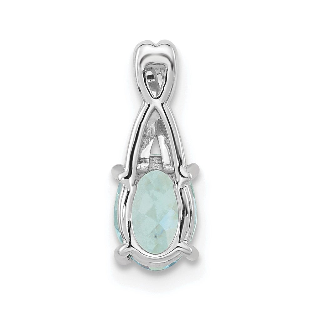 14k White Gold Oval Aquamarine and Diamond Pendant