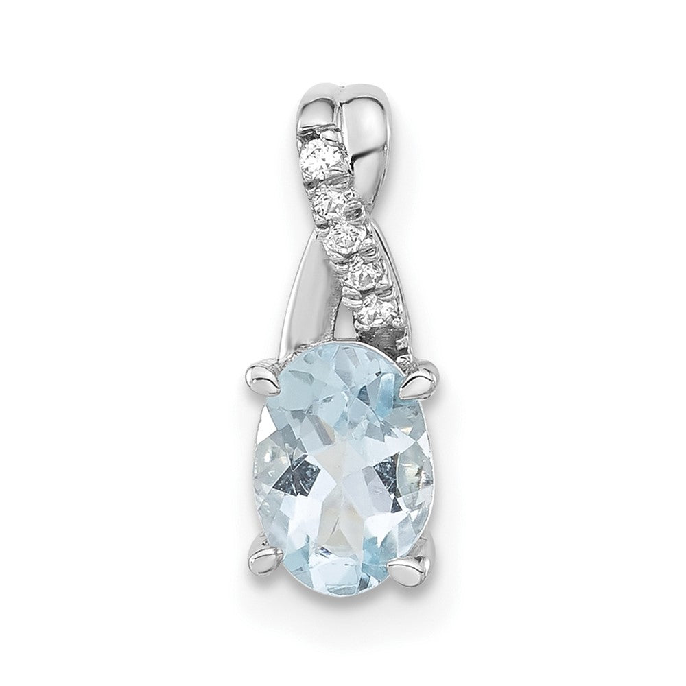 14k White Gold Oval Aquamarine and Diamond Pendant