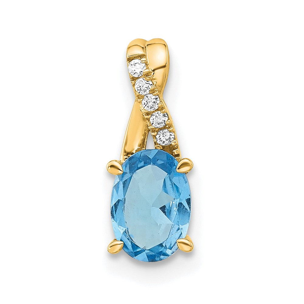 14K Oval Blue Topaz and Diamond Pendant