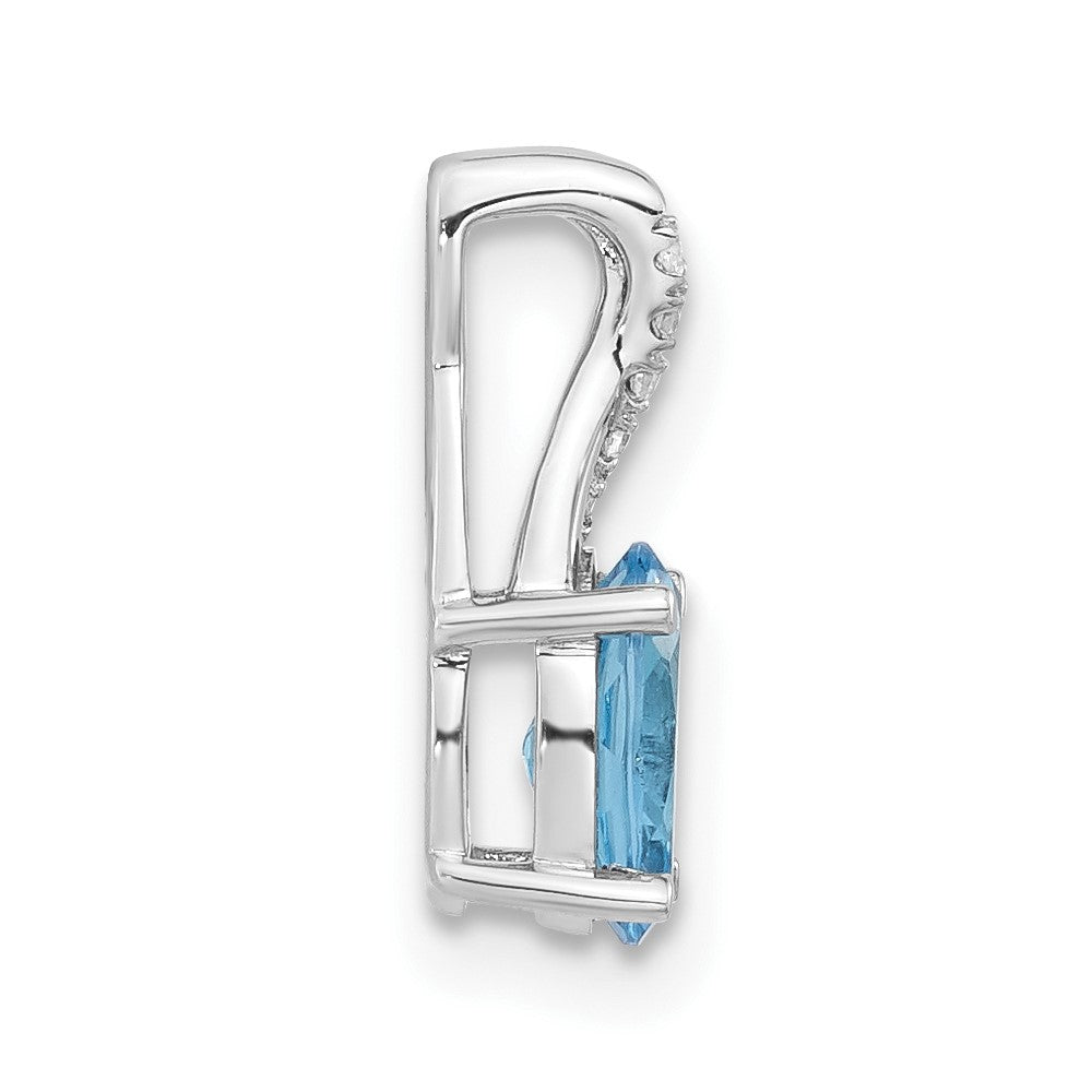 14k White Gold Oval Blue Topaz and Diamond Pendant