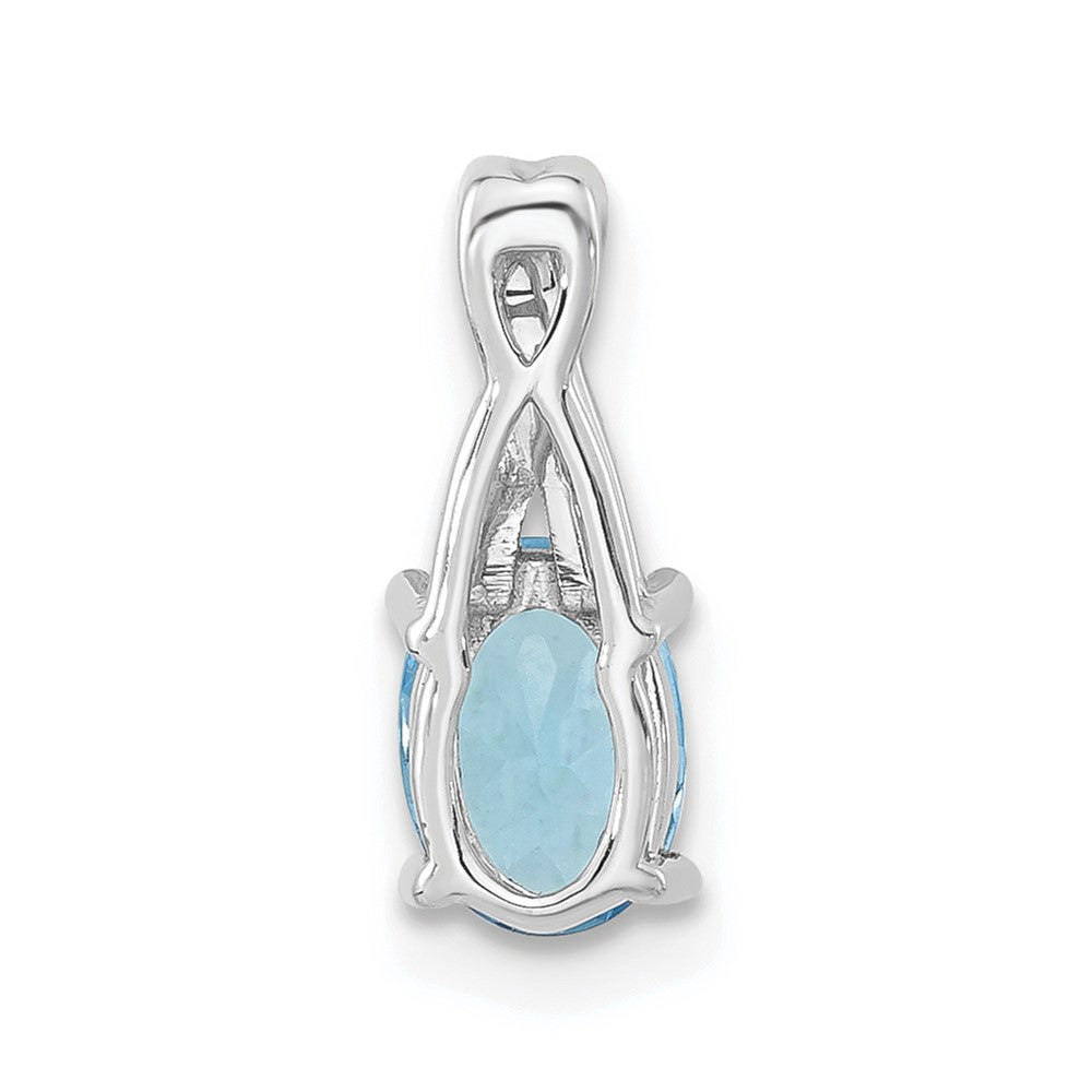 14k White Gold Oval Blue Topaz and Diamond Pendant