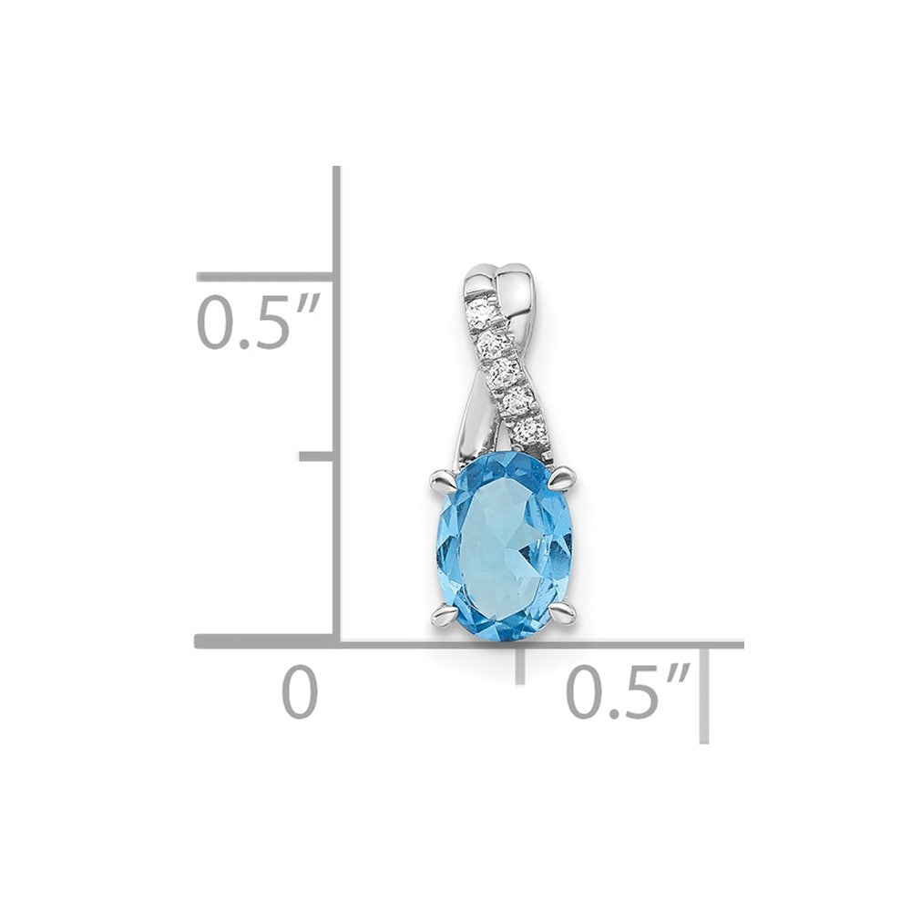 14k White Gold Oval Blue Topaz and Diamond Pendant