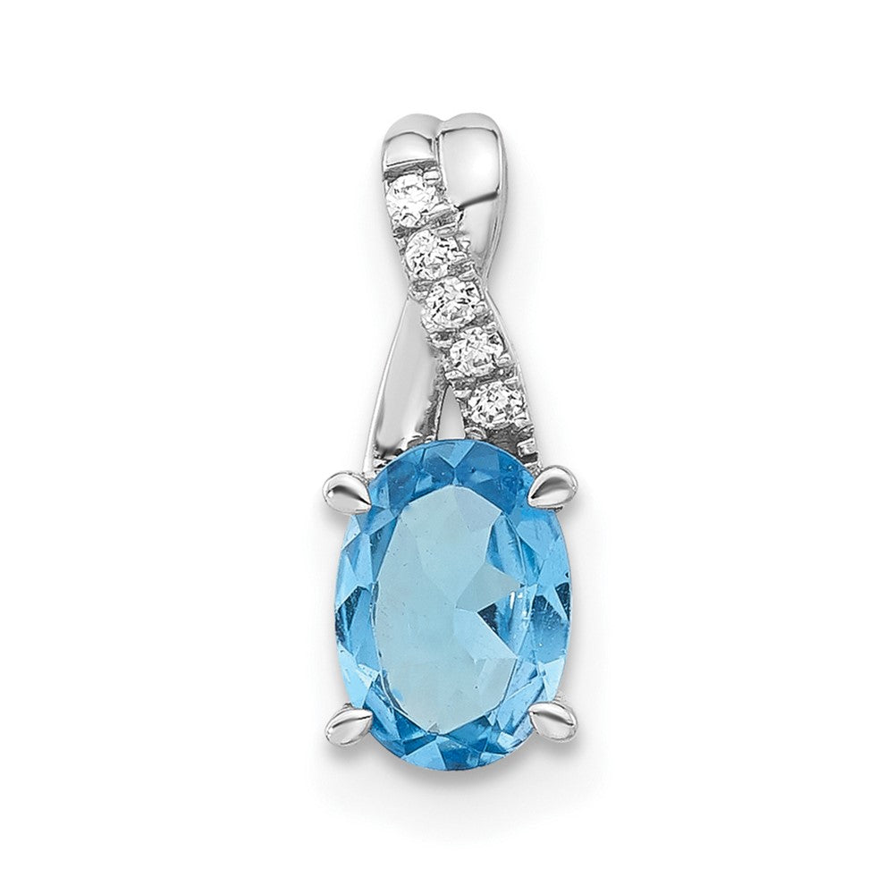 14k White Gold Oval Blue Topaz and Diamond Pendant