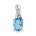 14k White Gold Oval Blue Topaz and Diamond Pendant