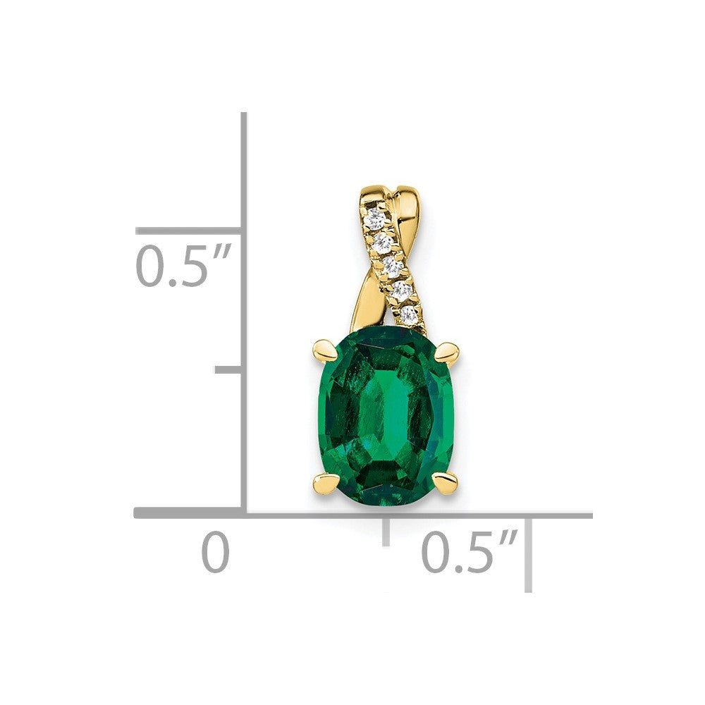 10k Oval Created Emerald and Diamond Pendant