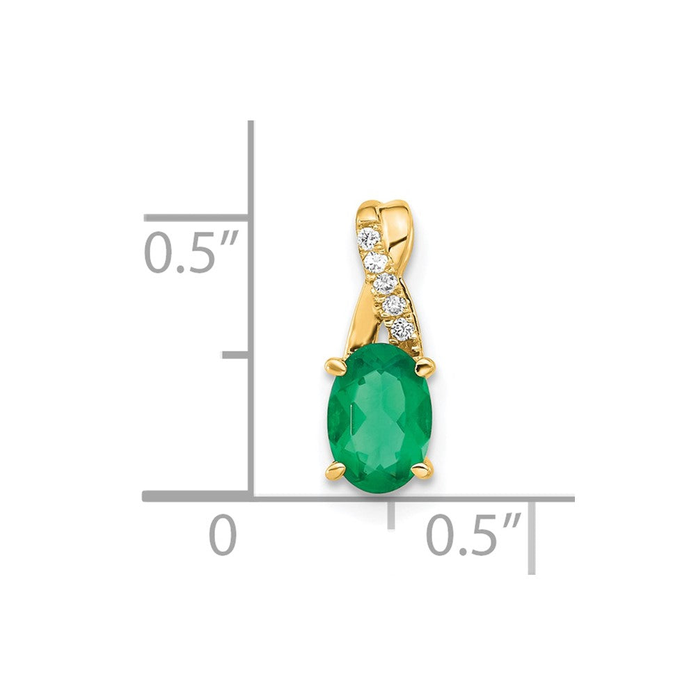 14K Oval Created Emerald and Diamond Pendant
