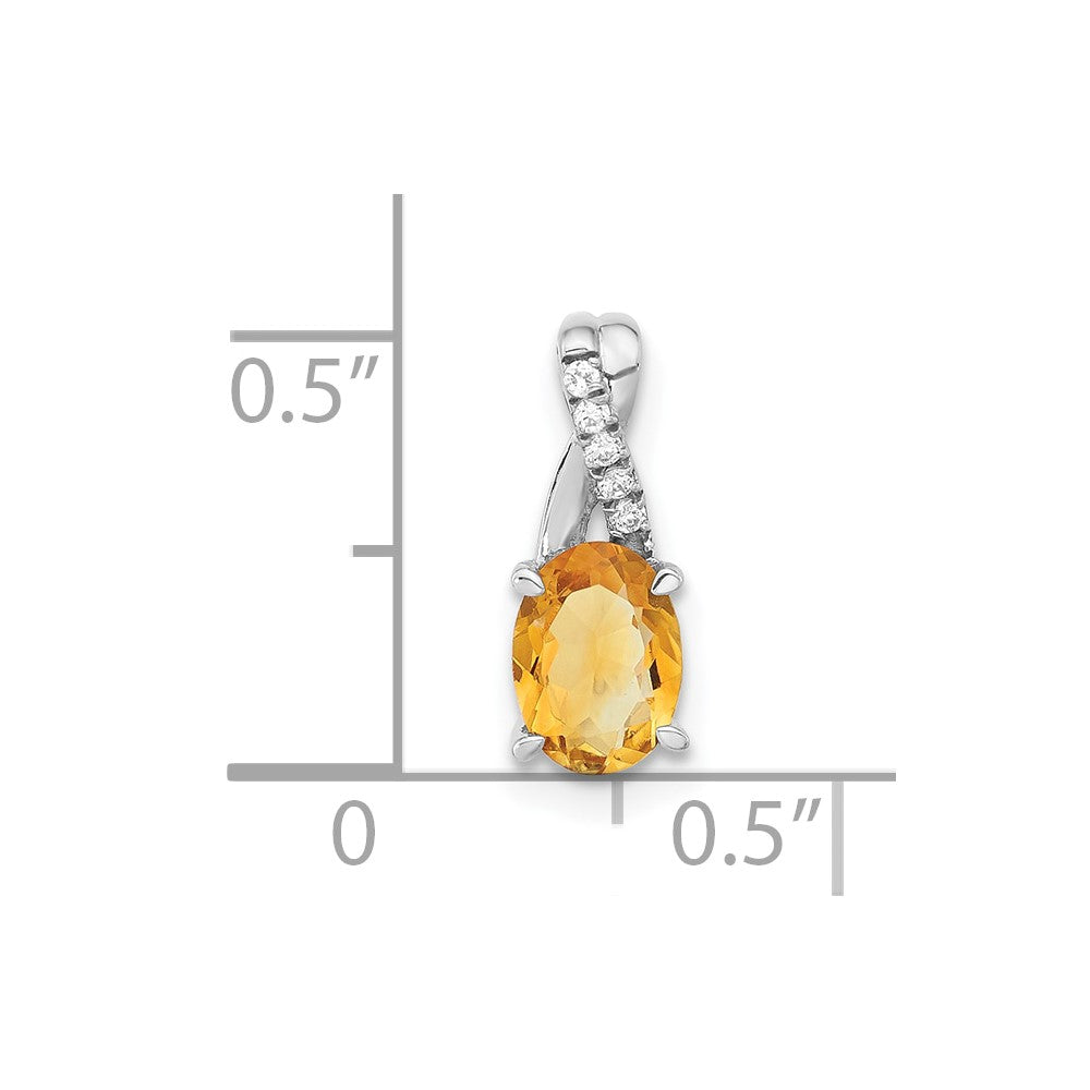 14k White Gold Oval Citrine and Diamond Pendant