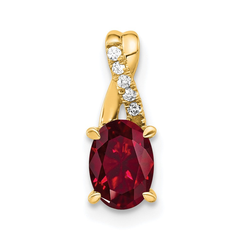 14K Oval Created Ruby and Diamond Pendant