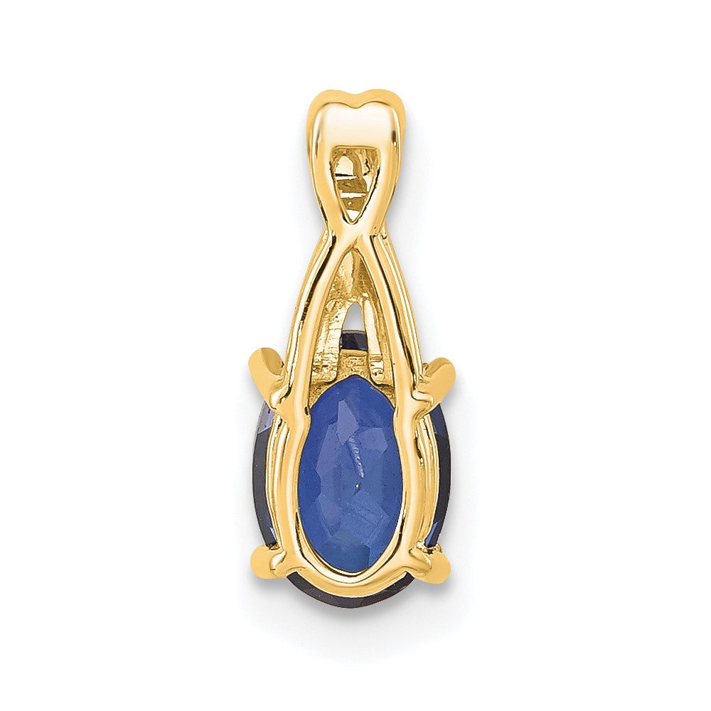 14K Oval Created Sapphire and Diamond Pendant