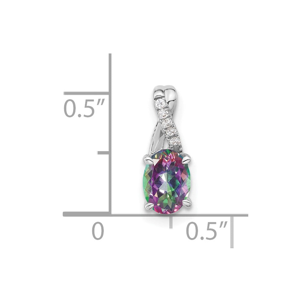 14k White Gold Oval Mystic Fire Topaz and Diamond Pendant