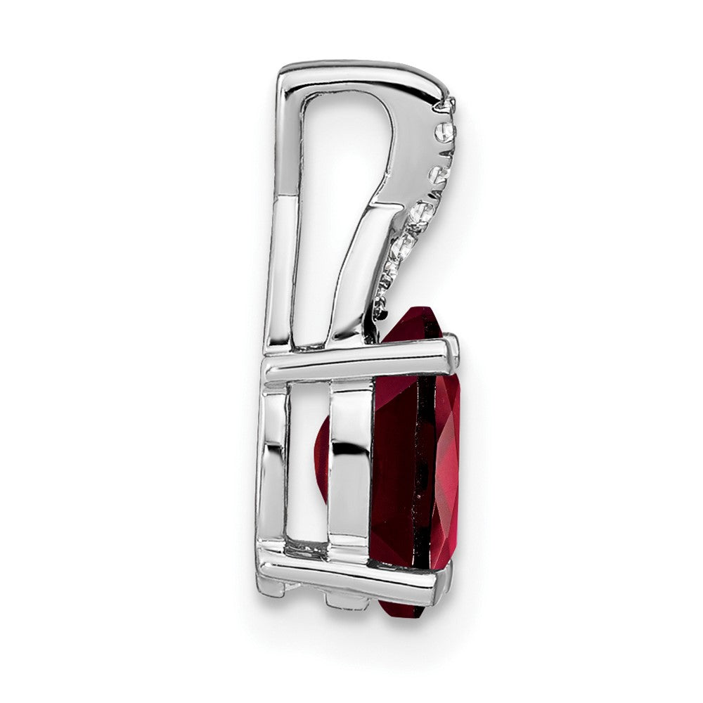 14k White Gold Oval Garnet and Diamond Pendant