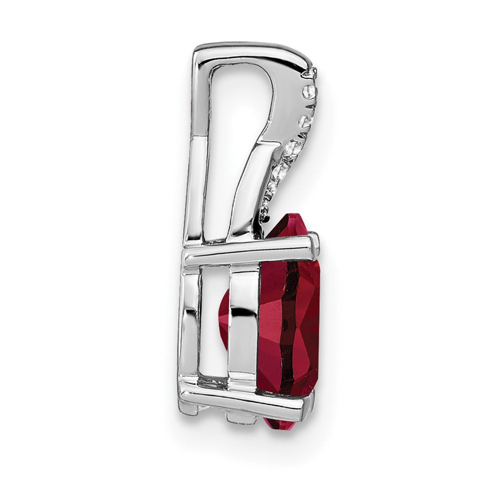 14k White Gold Oval Created Ruby and Diamond Pendant